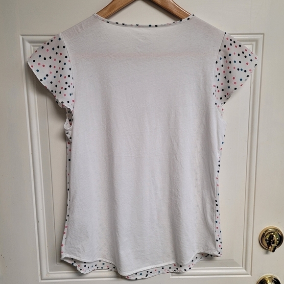 Van Heusen White Multicolor Polka Dot Cap Sleeve Blouse Size Small - Picture 3 of 6